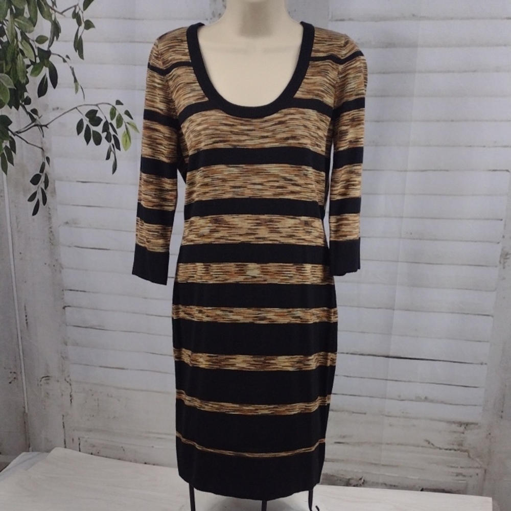 Calvin Klein Black and Brown Striped Sweater Dress Size S
